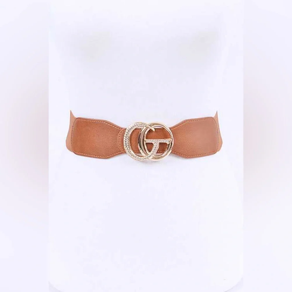 Plus Size Vegan Leather & Gold Buckle Statement Belt - Camel, Black, or Red